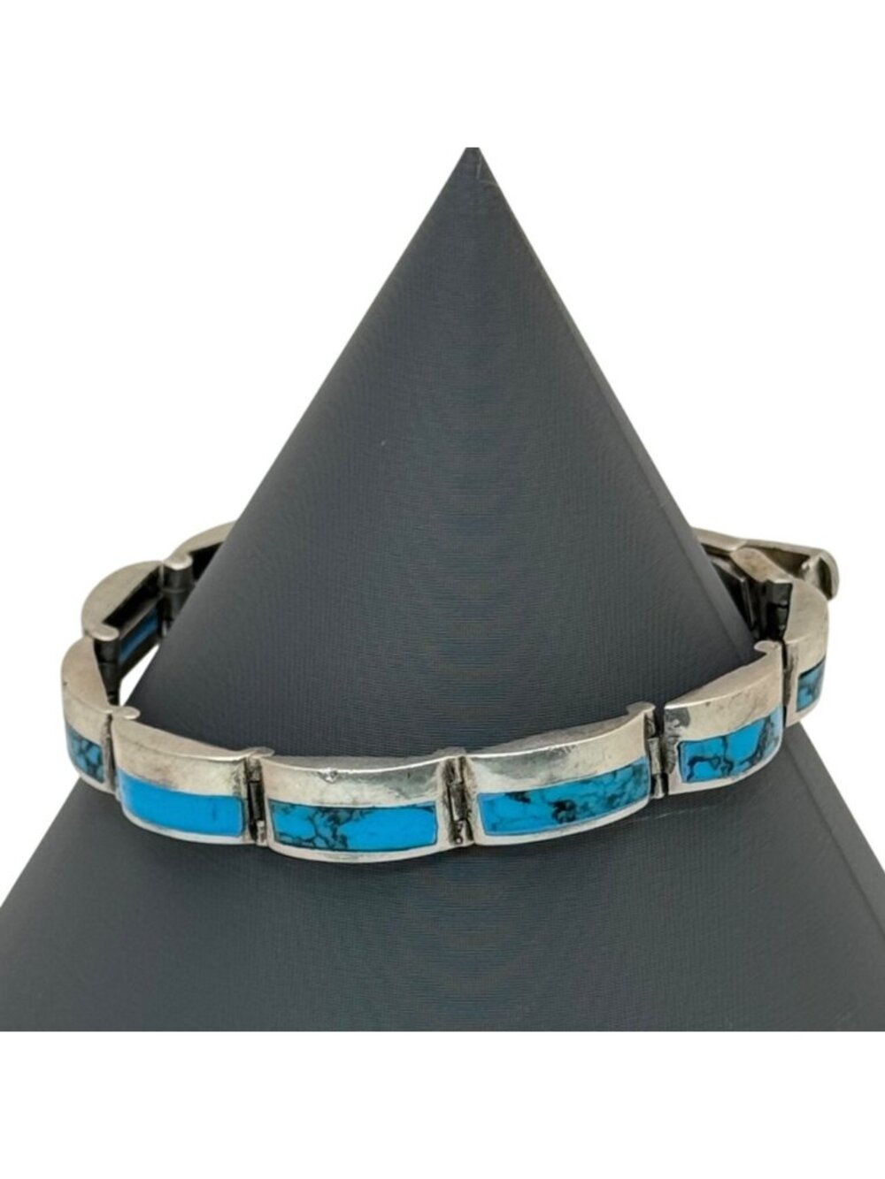 Sterling Silver Turquoise Link Bracelet 7" Southwest Coastal Cowgirl Artisan Vtg